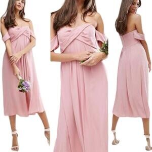 ASOS Bandeau Midi Dress in Dusty Mauve  Bridesmaid Formal  SZ 8